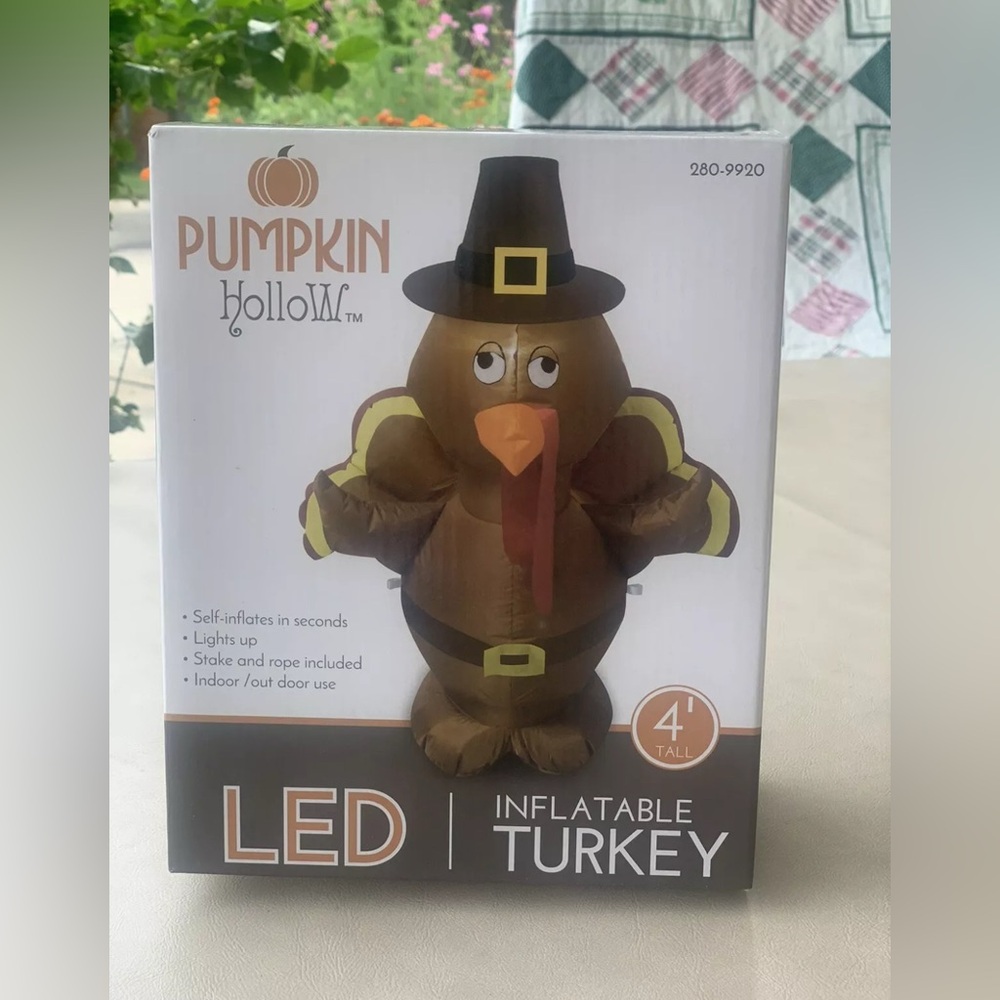 Pumpkin Hollow Indoor/Outdoor 4' LED Inflatable Pilgrim Turkey Blow Up Lights up
